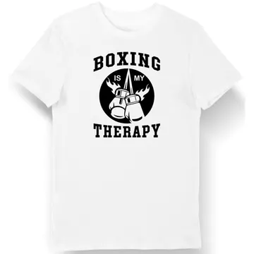 Koszulka męska dla boksera z napisem "Boxing is my therapy" biała