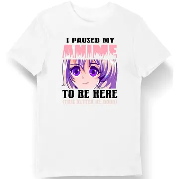 Koszulka męska anime z napisem "I paused my ANIME" biała
