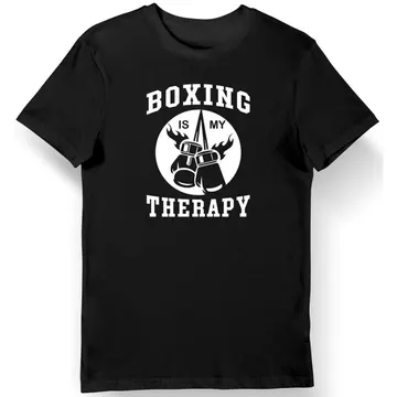 Koszulka męska dla boksera z napisem "boxing is my therapy" czarna