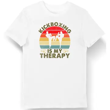 Koszulka męska retro Kickboxing z napisem "kickboxing is my therapy" biała