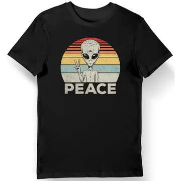 Koszulka męska peace z alienem czarna