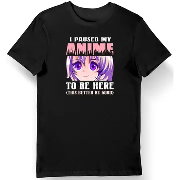 Koszulka męska anime z napisem "I paused my ANIME" czarna