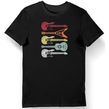 Koszulka męska z retro gitarami czarna