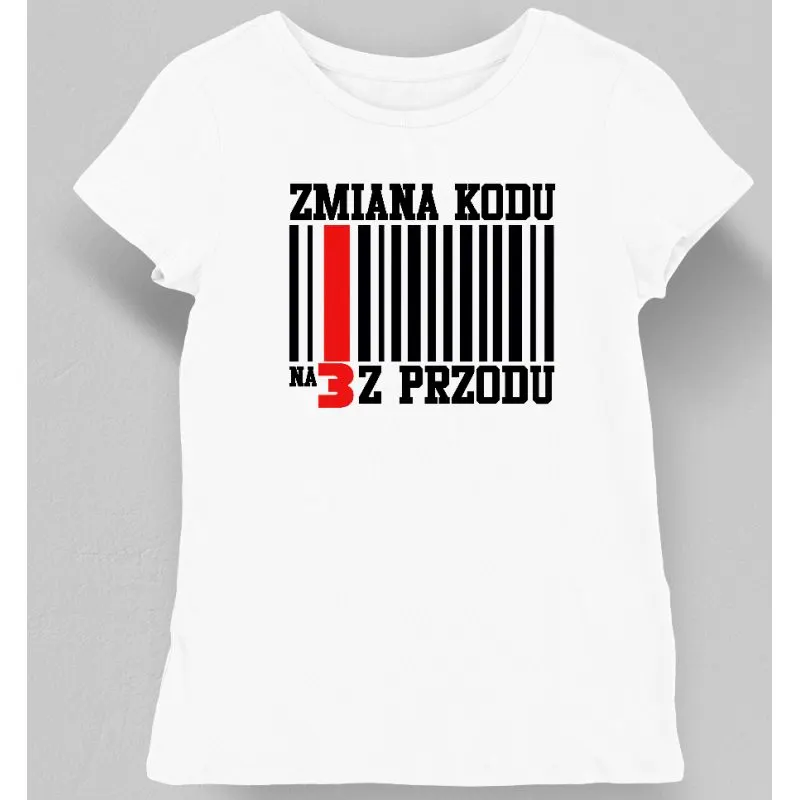 Koszulka damska urodziny zmiana kodu na 3 z przodu biała