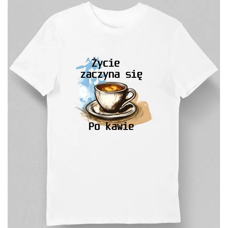 Koszulka męska życie zaczyna się po kawie biała