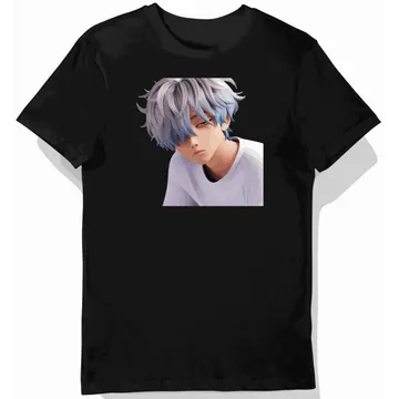 Koszulka dziecięca czarna, anime, chłopak, włosy