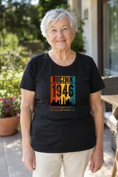 Koszulka damska czarna Rocznik 1946 Legenda od urodzenia prezent na urodziny