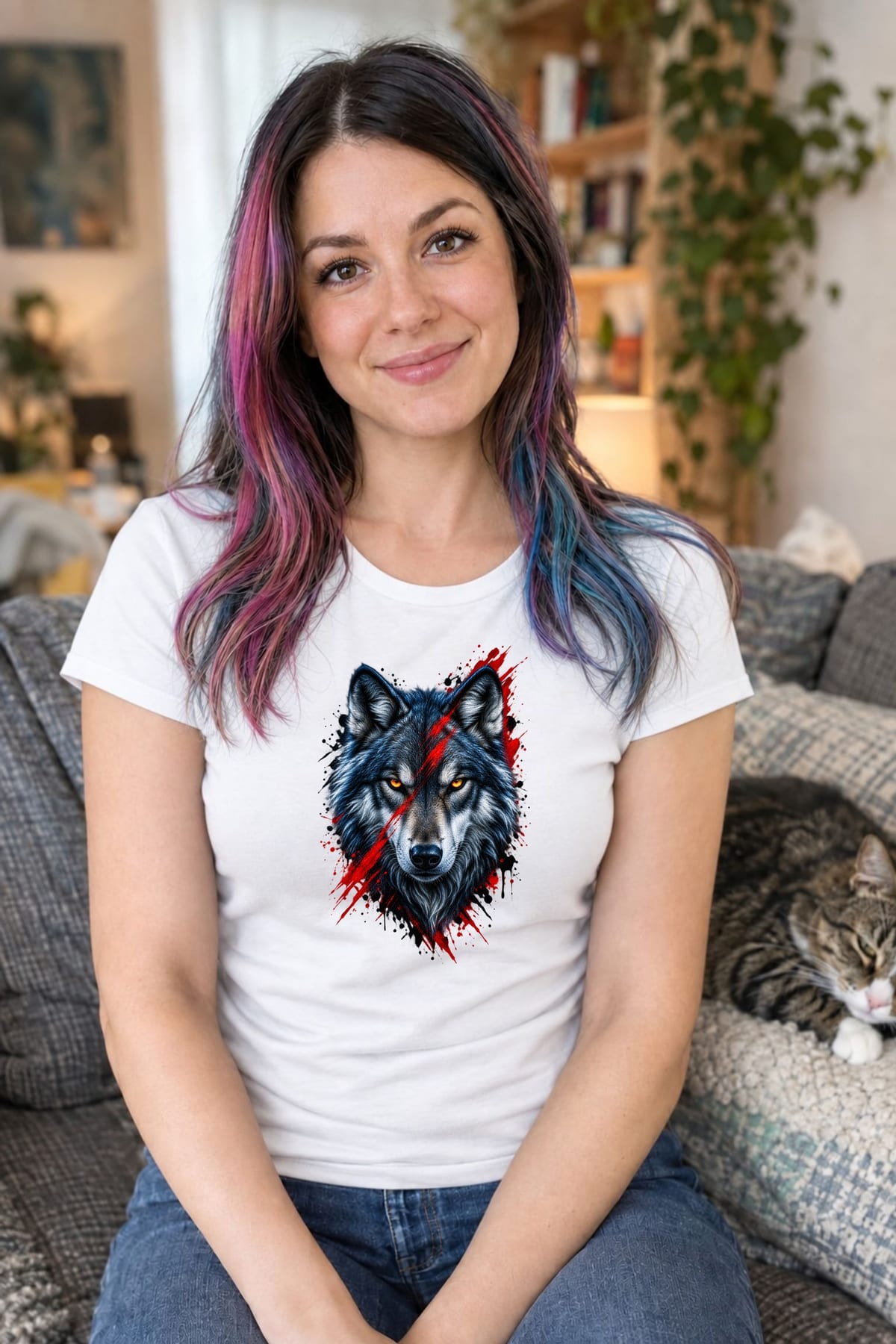 Koszulka damska biała z wilkiem dla kobiety dzikie zwierzęta, zdjęcie 6