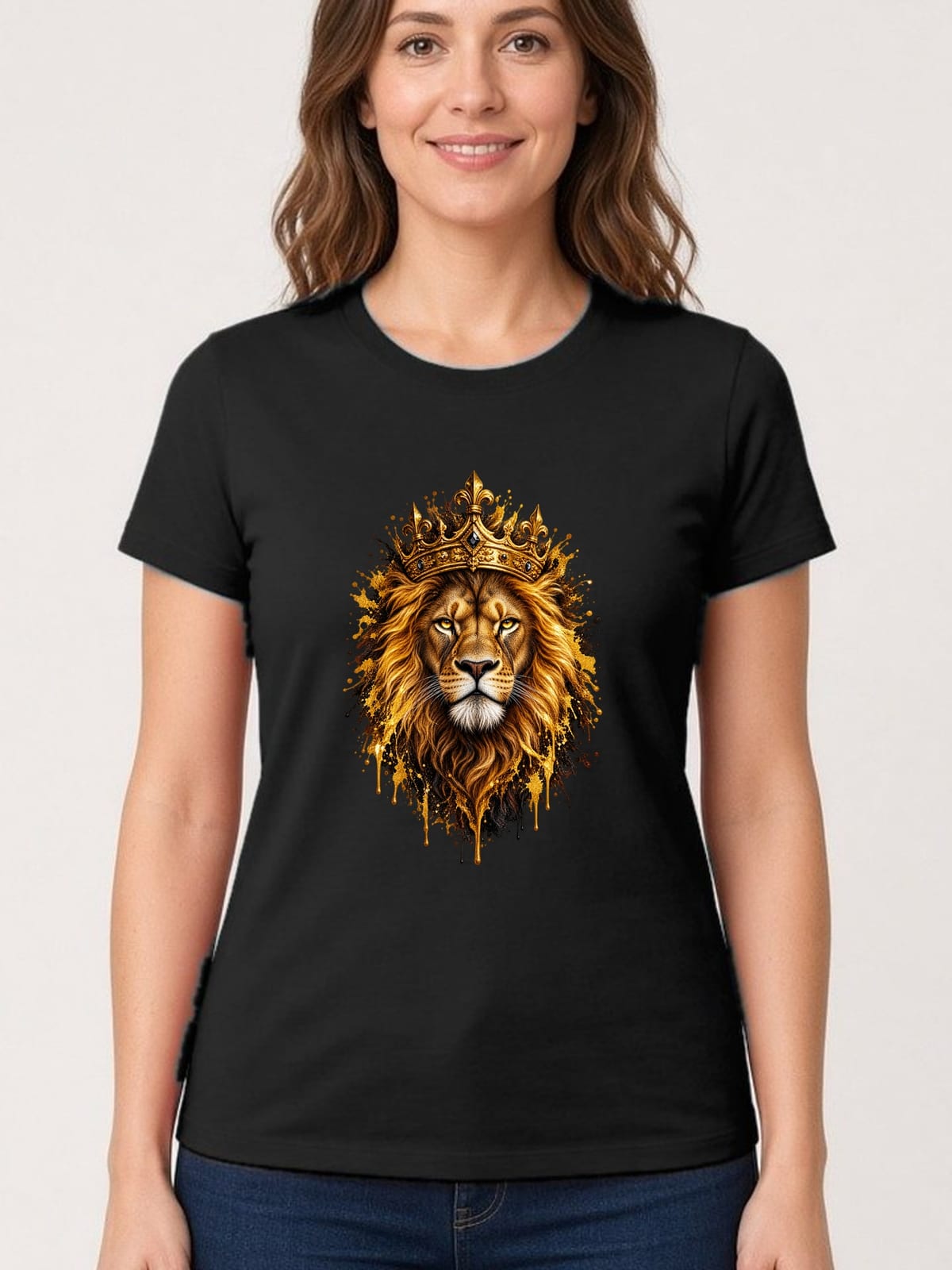 Koszulka damska czarna z lwem w koronie dla niej prezent, zdjęcie 1