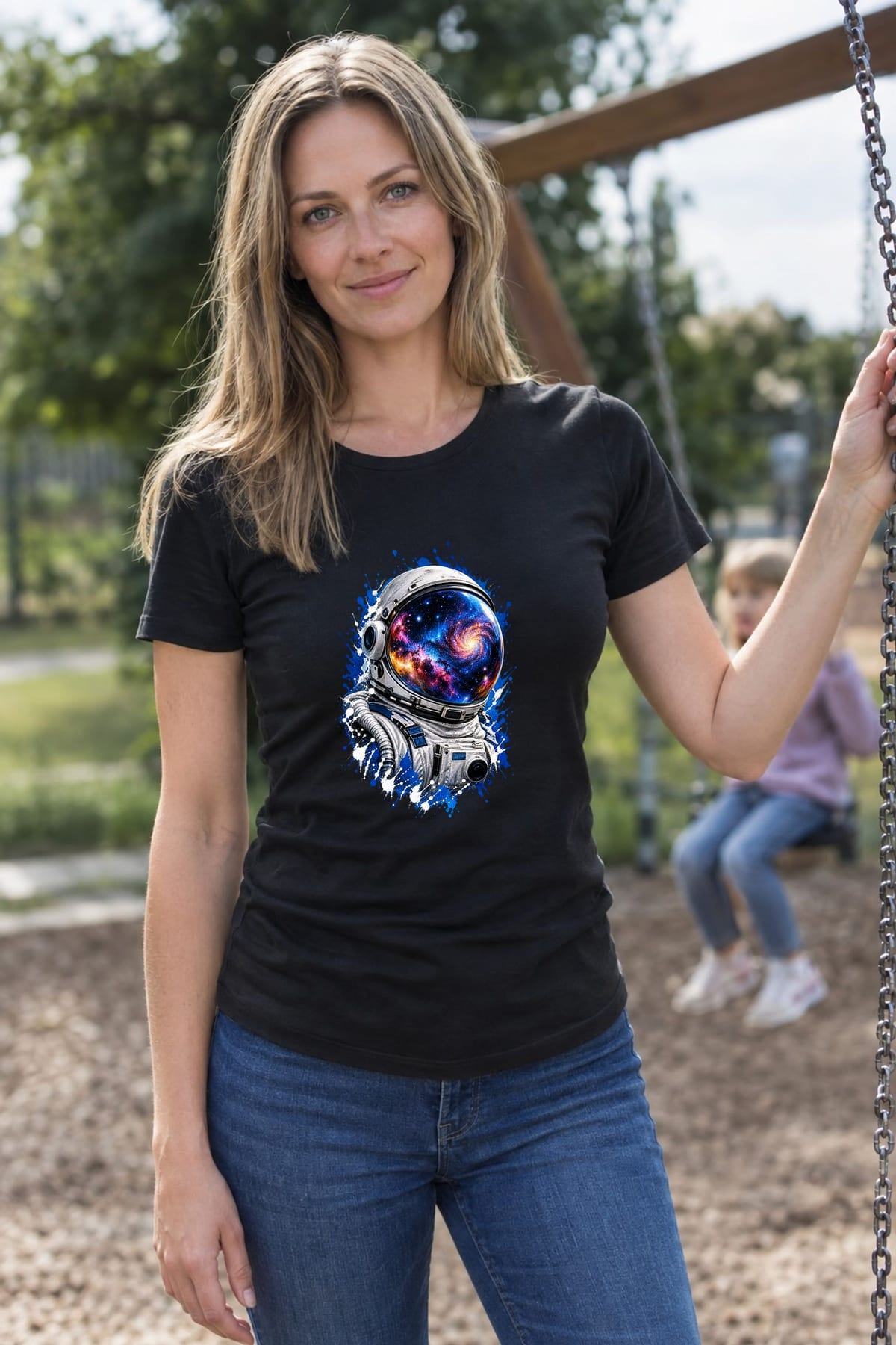 Koszulka damska czarna z hełmem astronauty kosmos galaktyka prezent, zdjęcie 8
