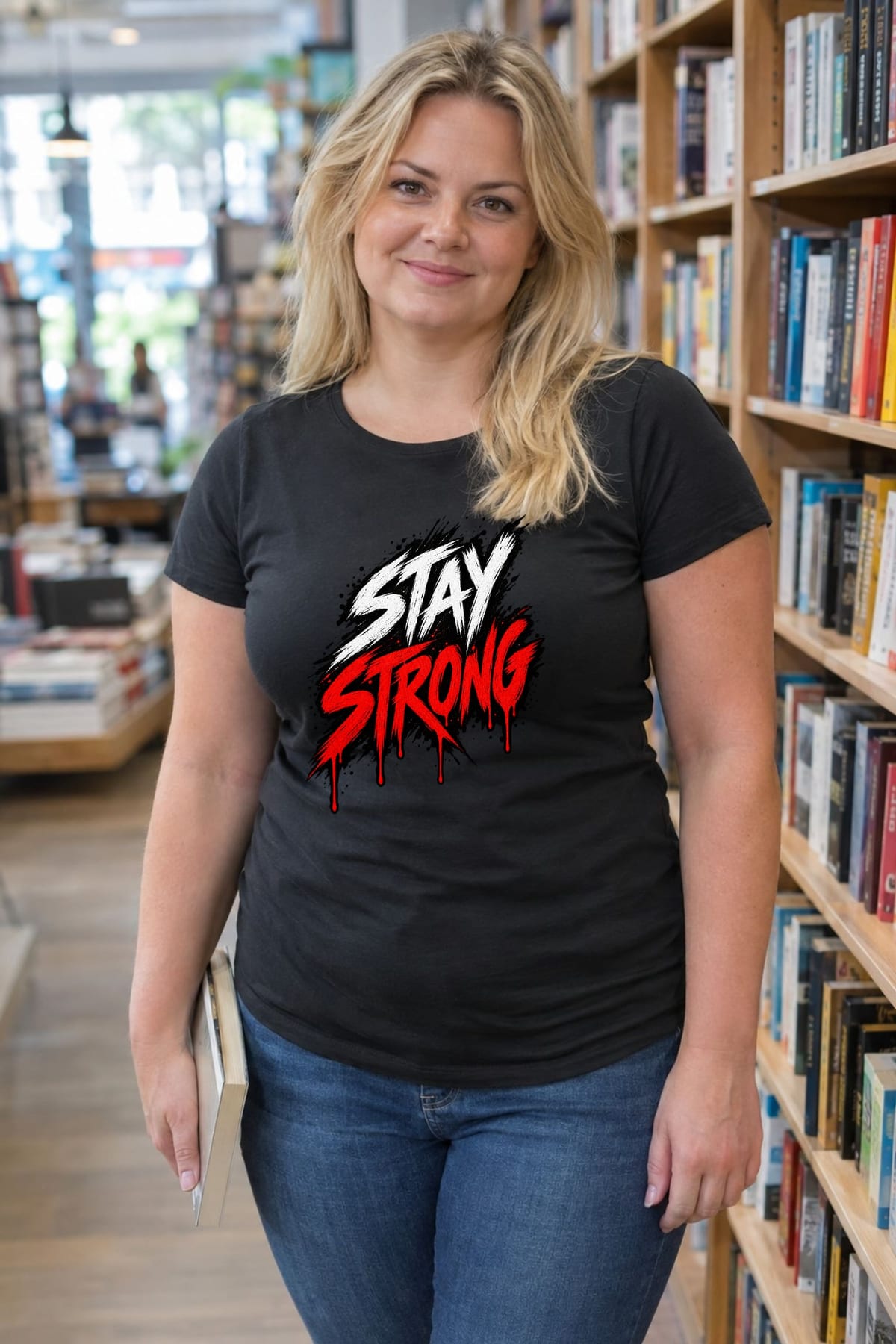 Koszulka damska czarna z napisem stay strong dla niej siłaczka prezent, zdjęcie 6