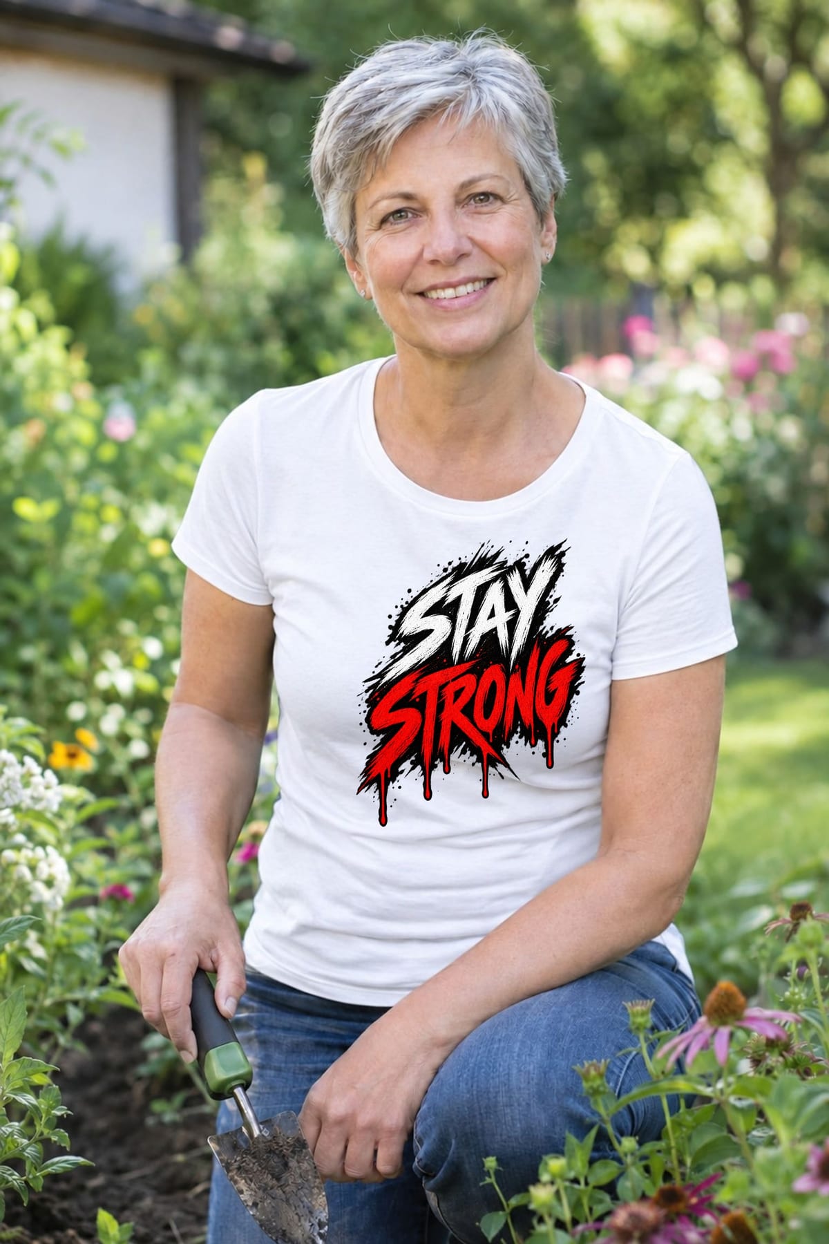 Koszulka damska biała z napisem stay strong dla niej siłaczka prezent, zdjęcie 7