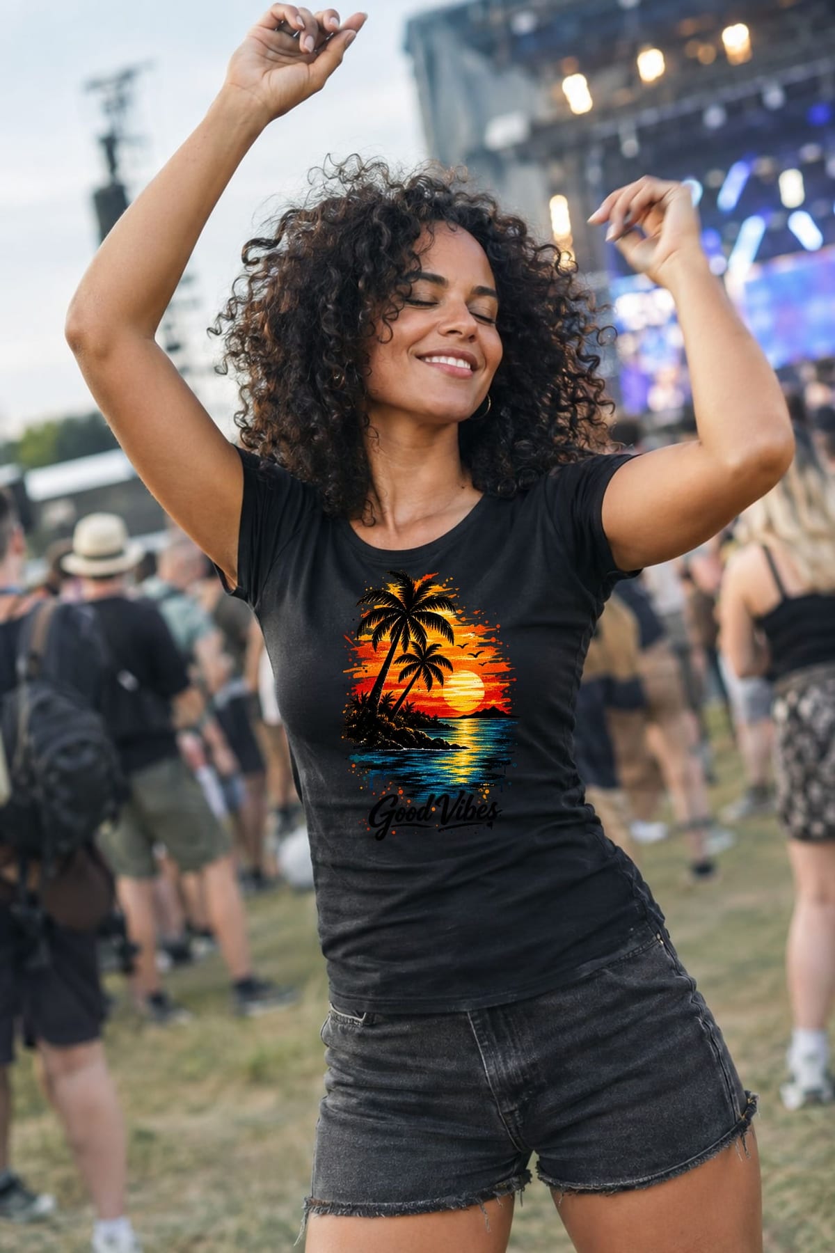 Koszulka damska czarna z palmami dla niej na wakacje napis good vibes, zdjęcie 8