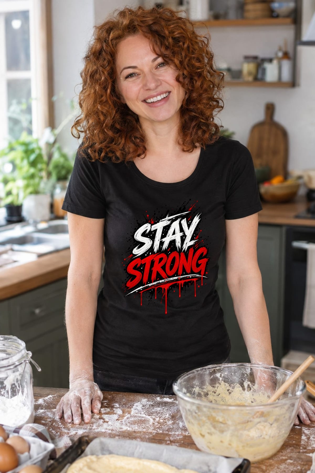 Koszulka damska czarna z napisem stay strong motywacyjna, zdjęcie 3