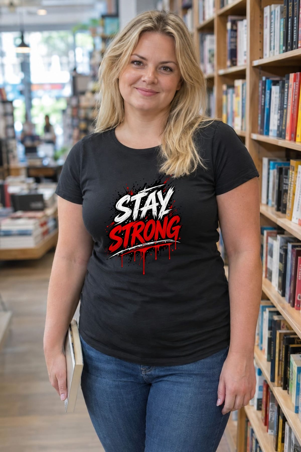 Koszulka damska czarna z napisem stay strong motywacyjna, zdjęcie 5