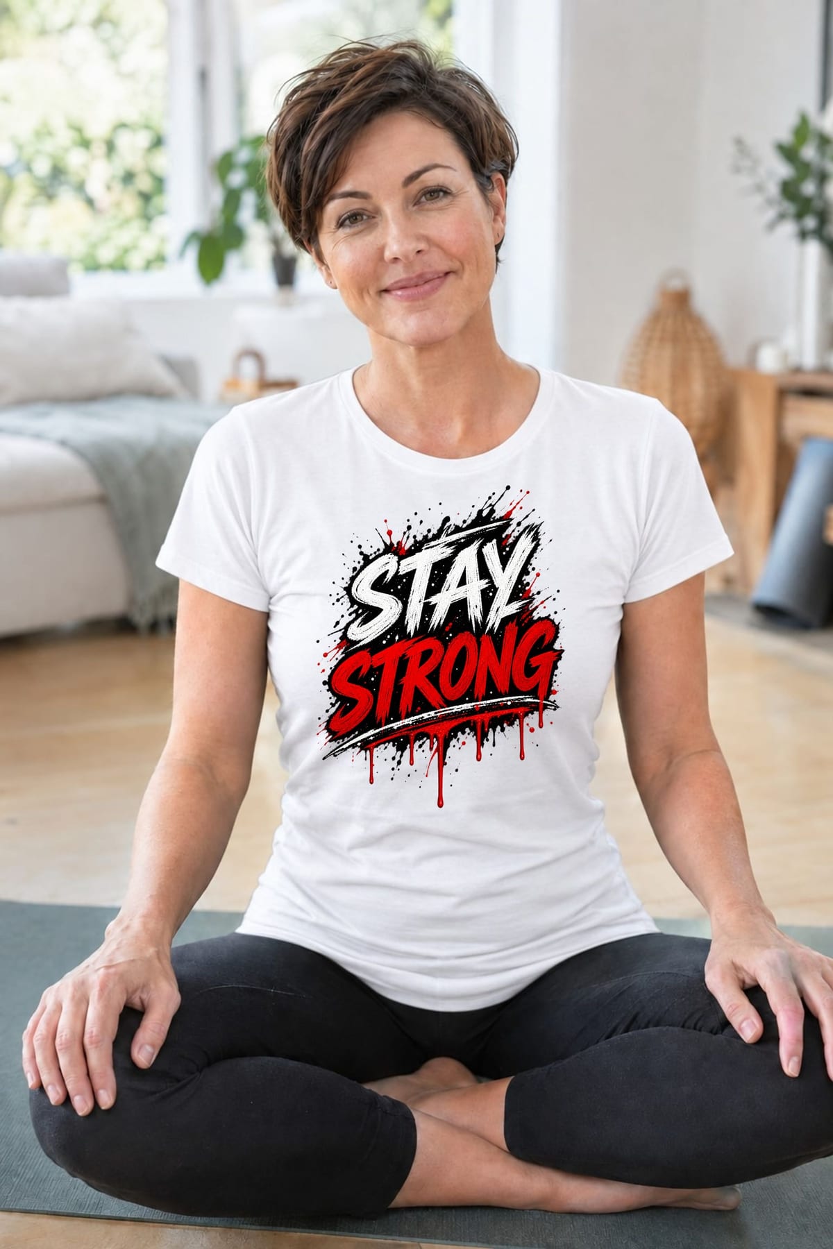 Koszulka damska biała z napisem stay strong motywacyjna, zdjęcie 3