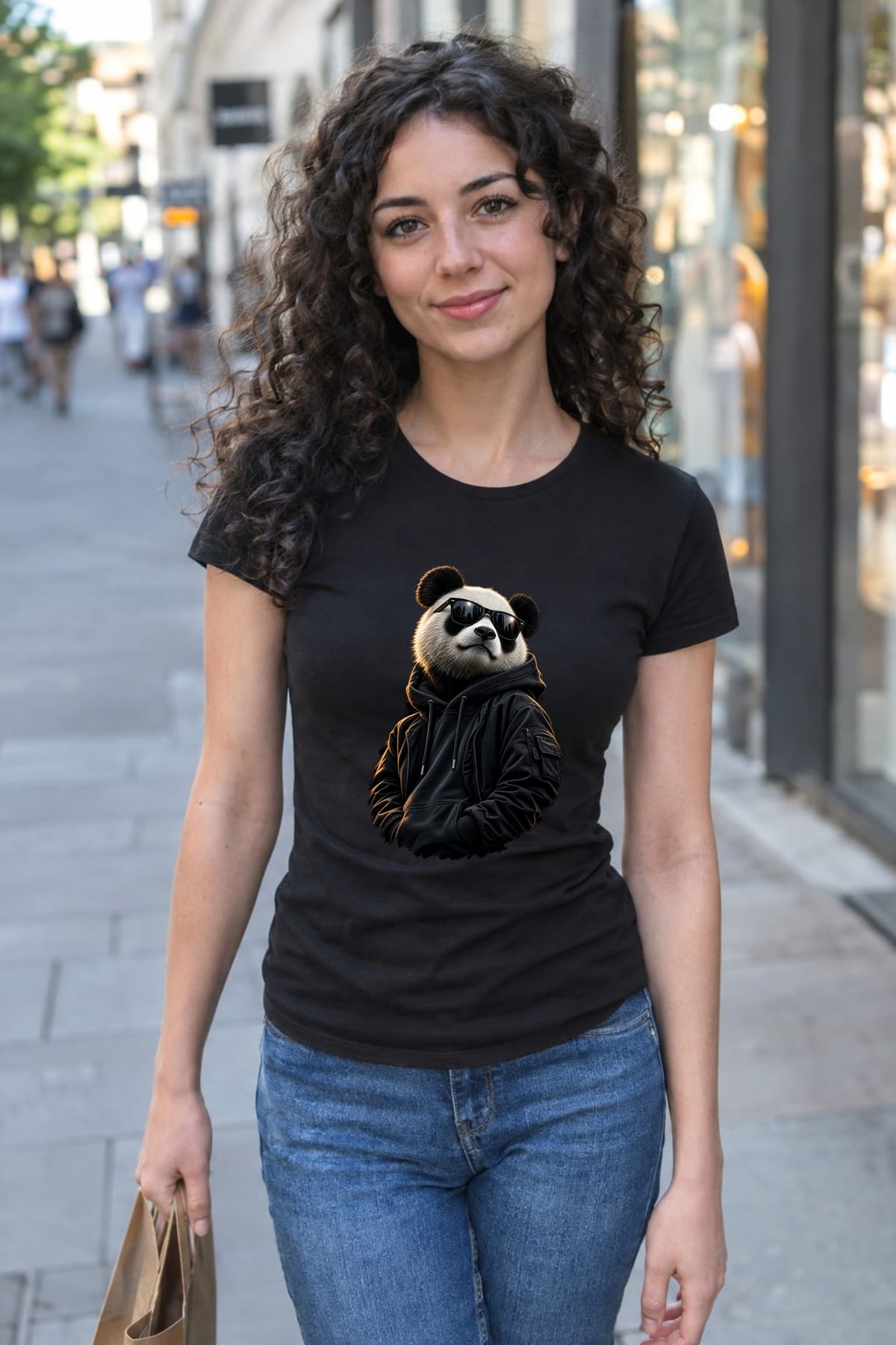 Koszulka damska czarna z pandą w okularach dla niej streetwear śmieszna, zdjęcie 8