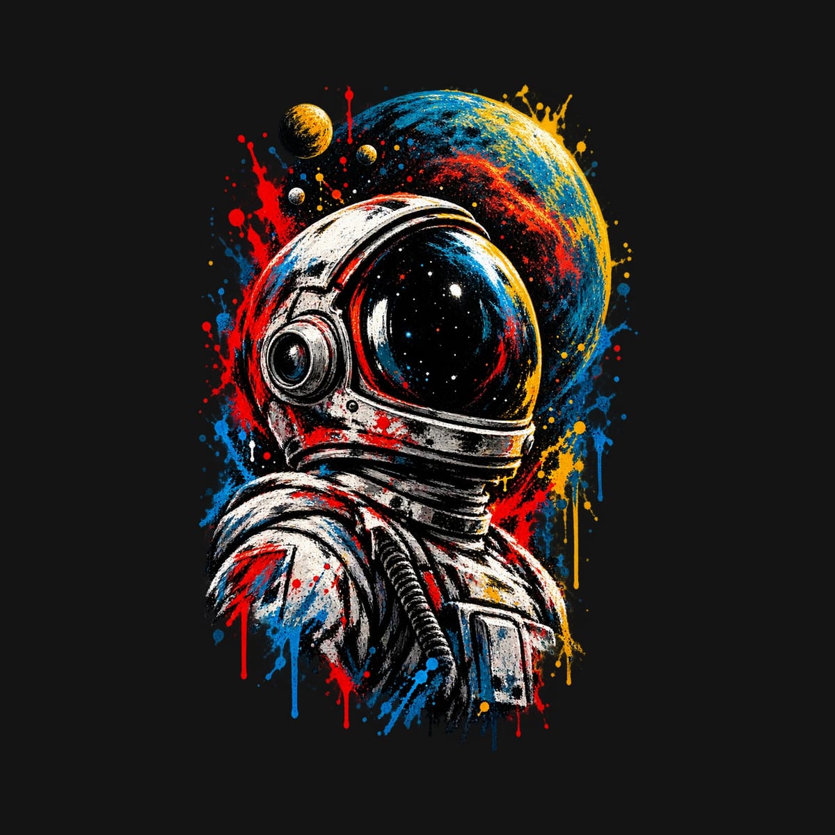 Koszulka damska czarna z astronautą dla niej kosmos planeta street art, zdjęcie 2