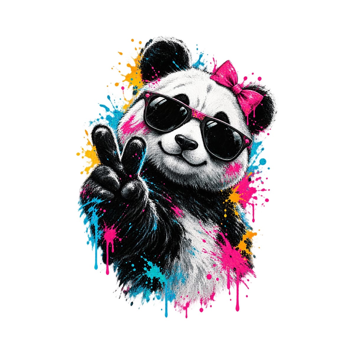 Koszulka damska biała z pandą w okularach streetart dla niej, zdjęcie 2