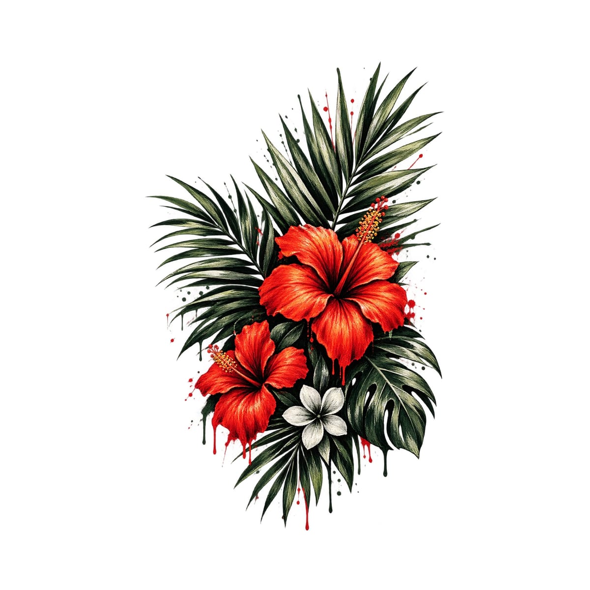 Koszulka damska biała z hibiskusem kwiaty tropikalne dla niej prezent, zdjęcie 2