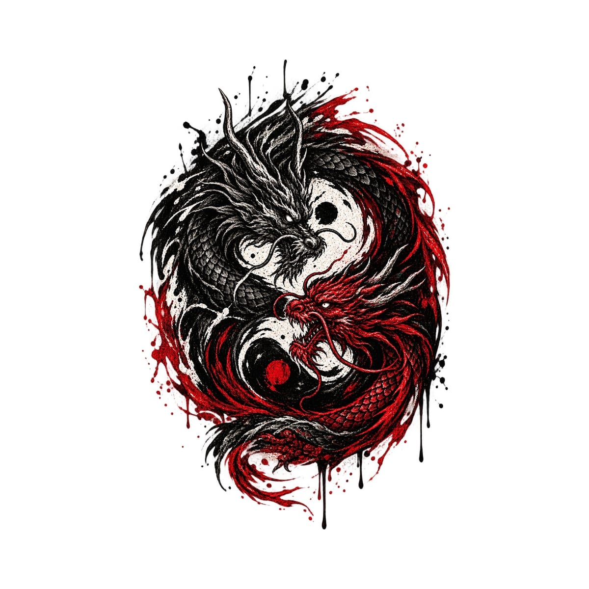 Koszulka damska biała ze smokami yin yang mroczna mitologia prezent, zdjęcie 2