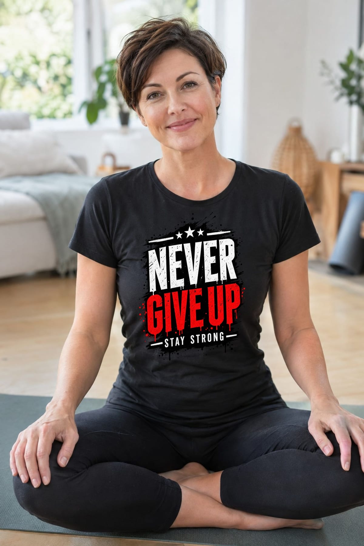 Koszulka damska czarna z napisem never give up motywacyjna prezent, zdjęcie 4