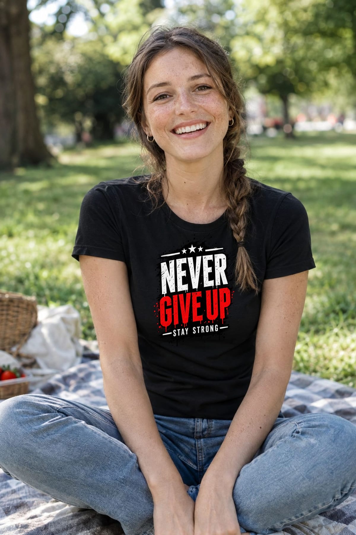 Koszulka damska czarna z napisem never give up motywacyjna prezent, zdjęcie 5