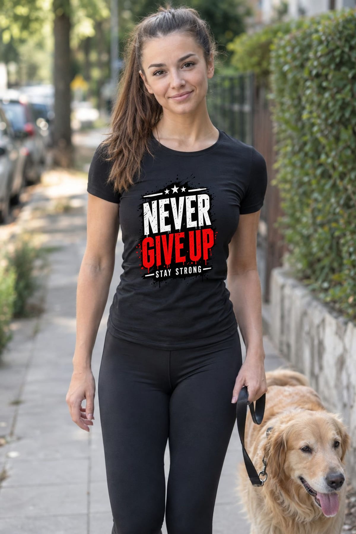 Koszulka damska czarna z napisem never give up motywacyjna prezent, zdjęcie 8