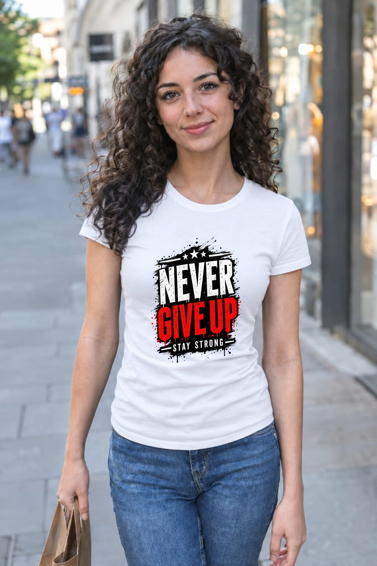 Koszulka damska biała z napisem never give up motywacyjna prezent, zdjęcie 4