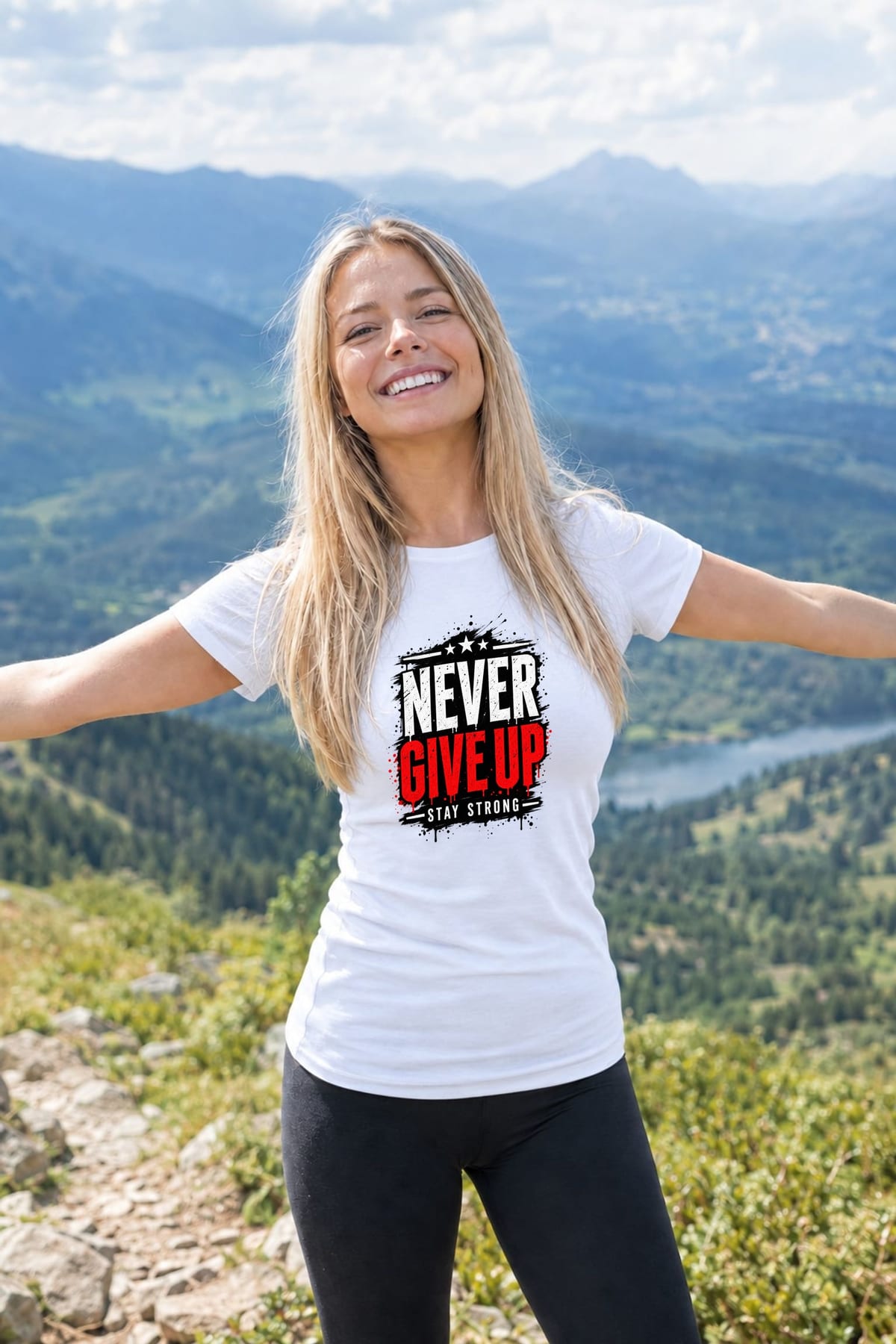 Koszulka damska biała z napisem never give up motywacyjna prezent, zdjęcie 7