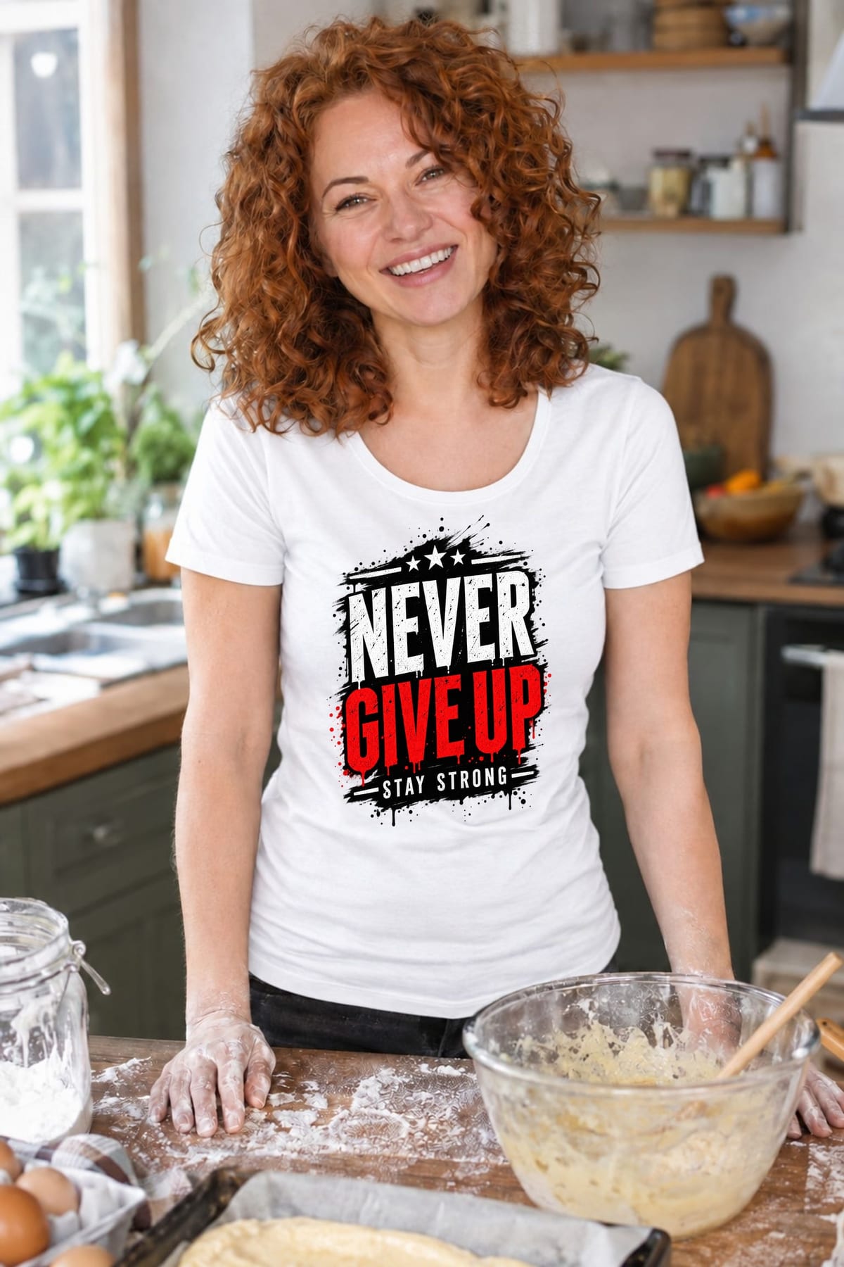 Koszulka damska biała z napisem never give up motywacyjna prezent, zdjęcie 8