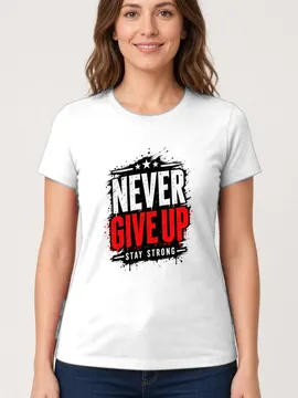Koszulka damska biała z napisem never give up motywacyjna prezent