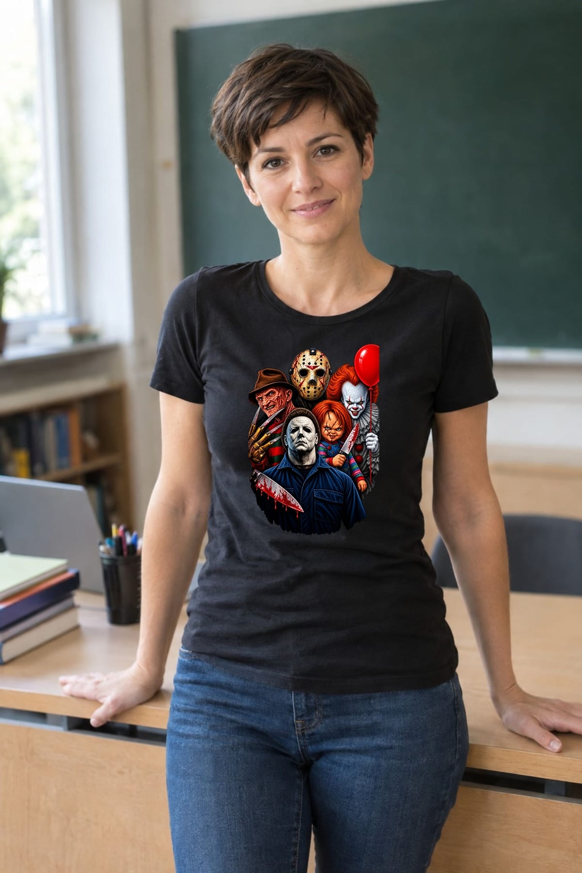 Koszulka damska czarna ikony horroru Freddy Chucky Myers prezent, zdjęcie 4