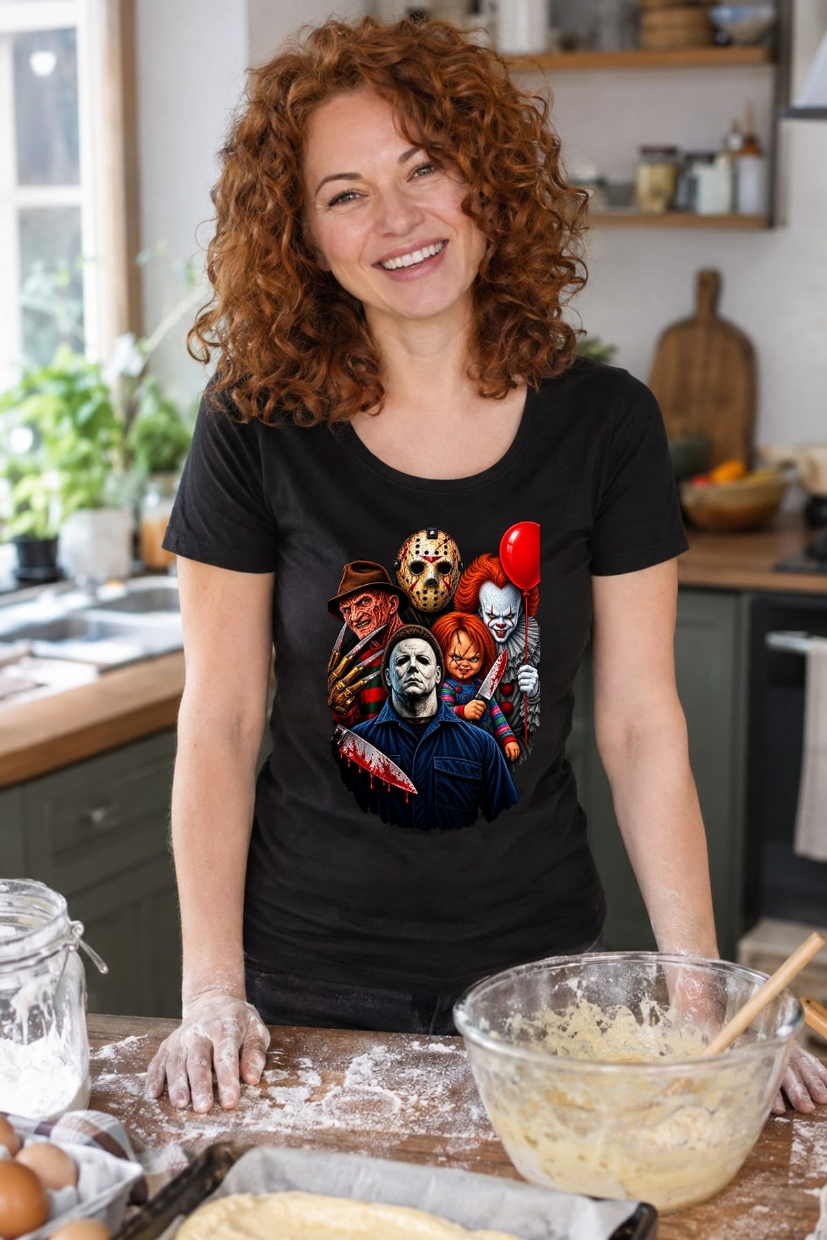 Koszulka damska czarna ikony horroru Freddy Chucky Myers prezent, zdjęcie 7