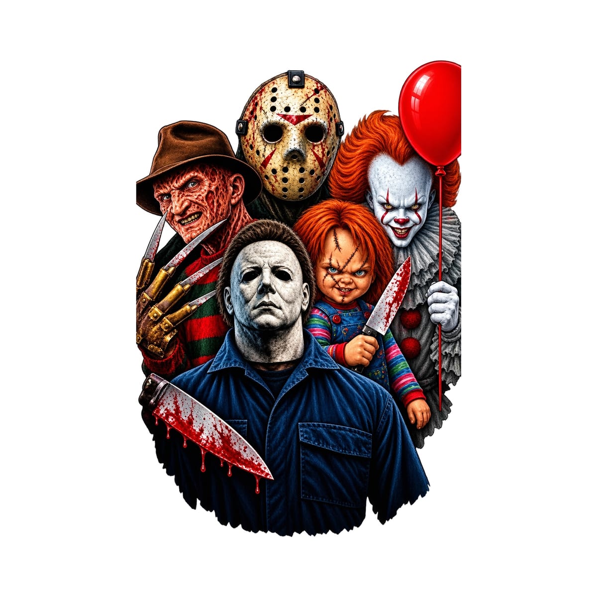 Koszulka damska biała ikony horroru Chucky Jason Pennywise prezent, zdjęcie 2