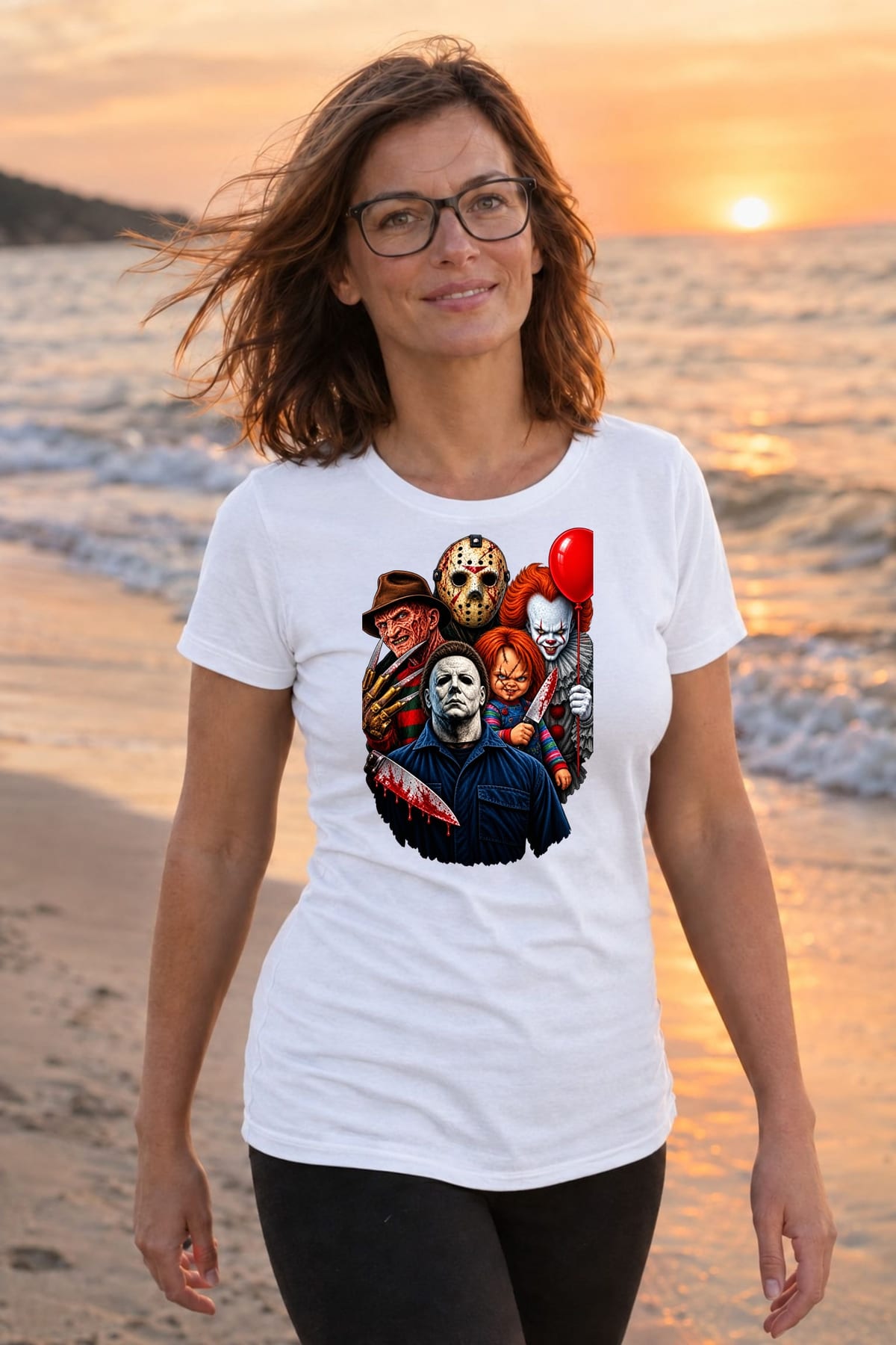 Koszulka damska biała ikony horroru Chucky Jason Pennywise prezent, zdjęcie 6