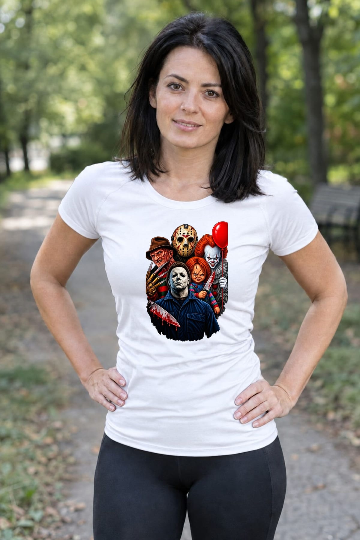 Koszulka damska biała ikony horroru Chucky Jason Pennywise prezent, zdjęcie 8