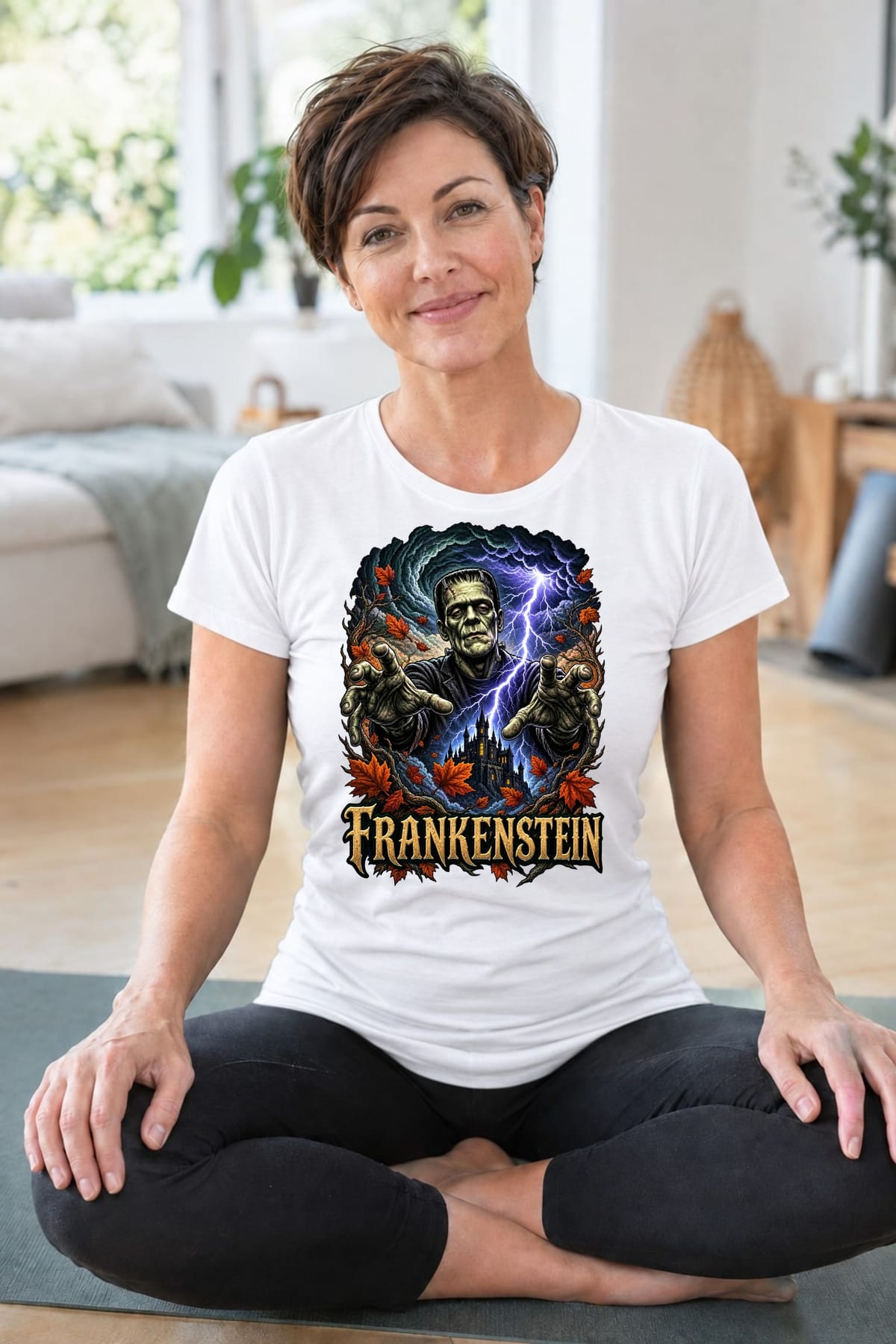 Koszulka damska biała Frankenstein potwór na Halloween prezent, zdjęcie 4