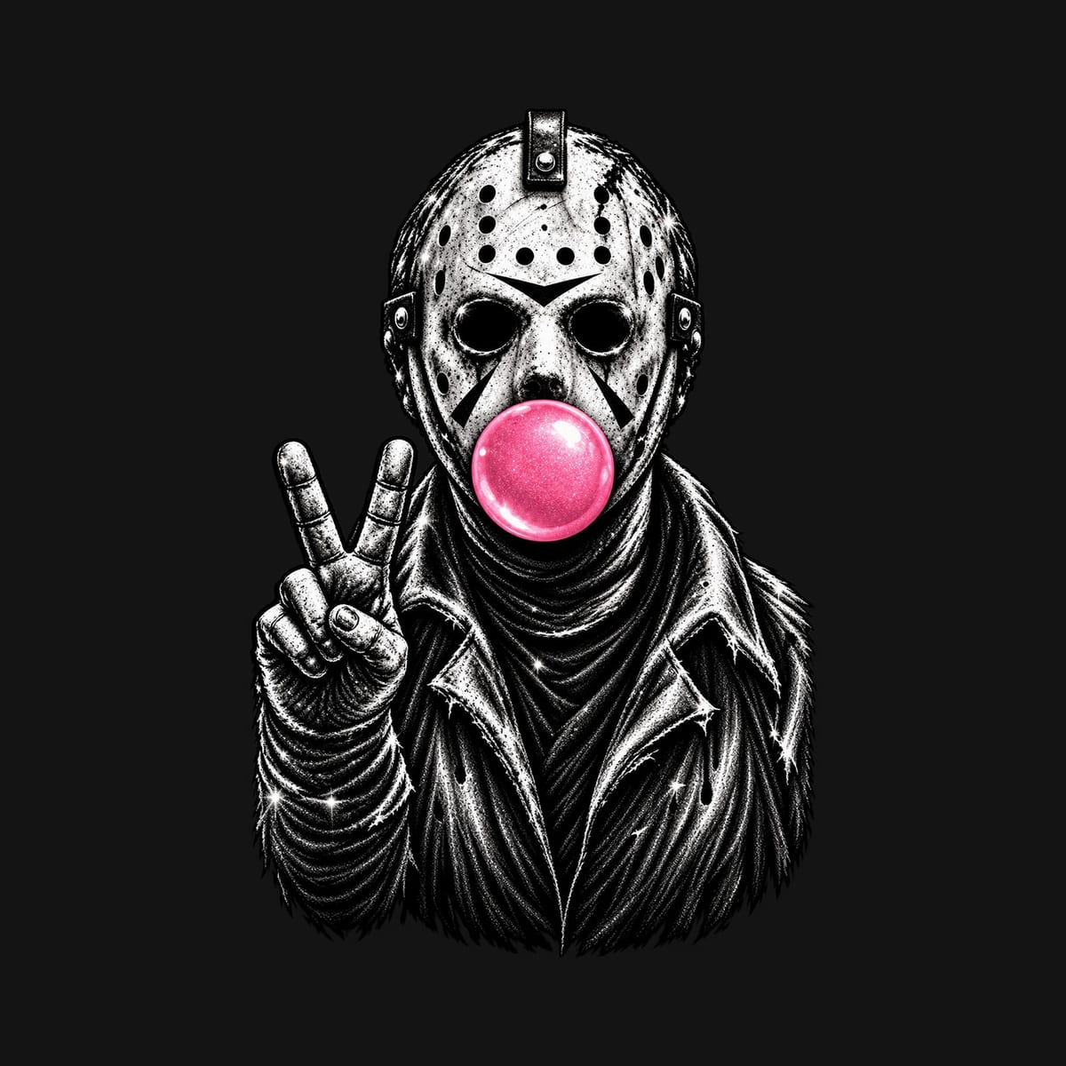 Koszulka damska czarna Jason z gumą balonową horror śmieszna Halloween, zdjęcie 2