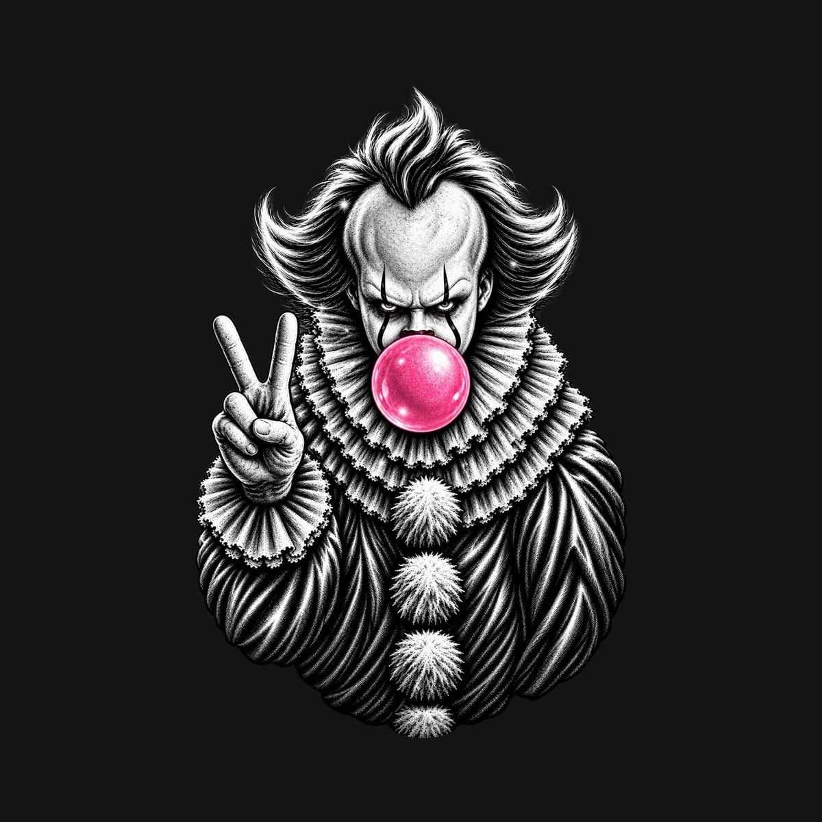 Koszulka damska czarna Halloween Pennywise z gumą balonową prezent, zdjęcie 2