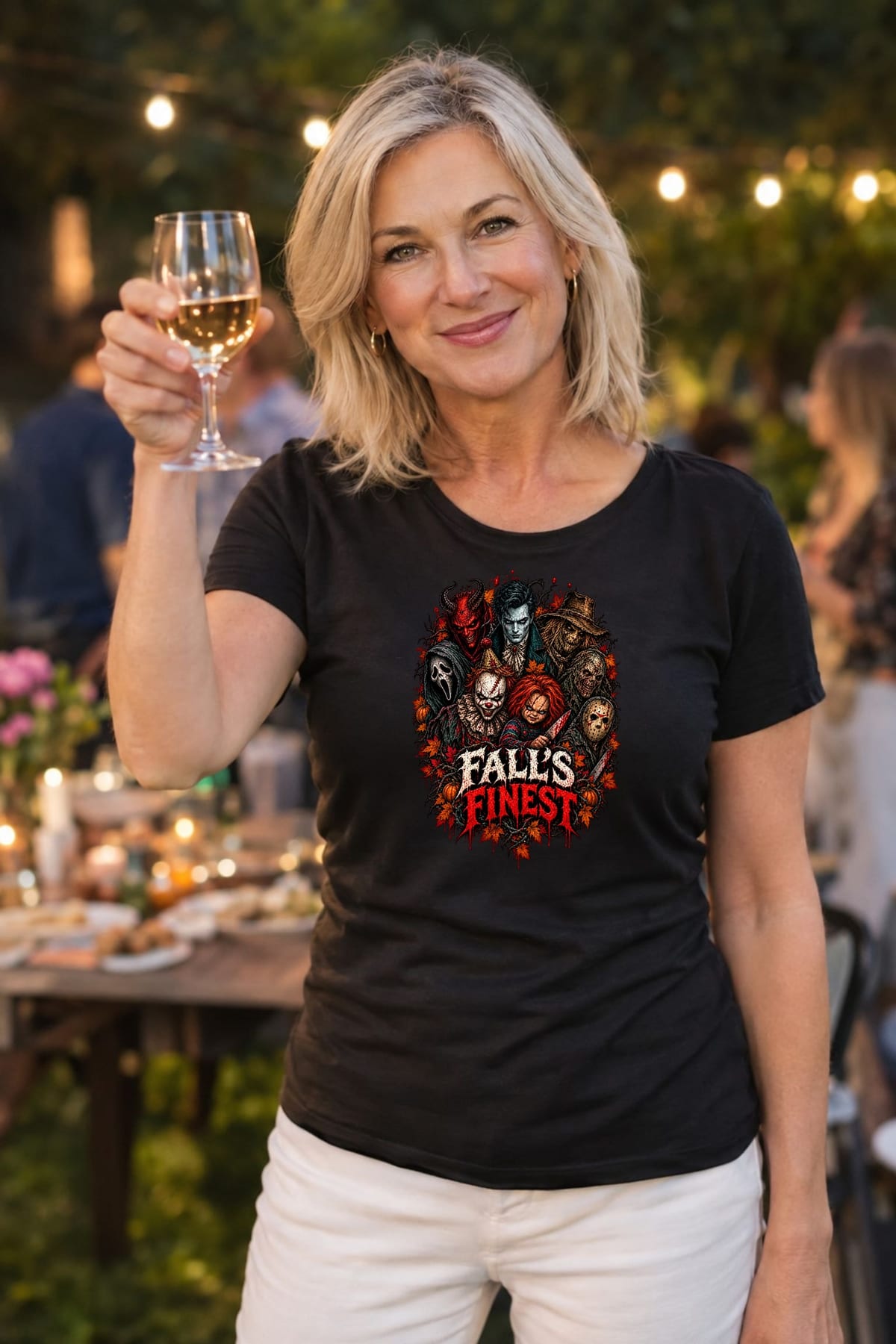 Koszulka damska czarna ikony horroru Pennywise Chucky Jason Halloween, zdjęcie 3