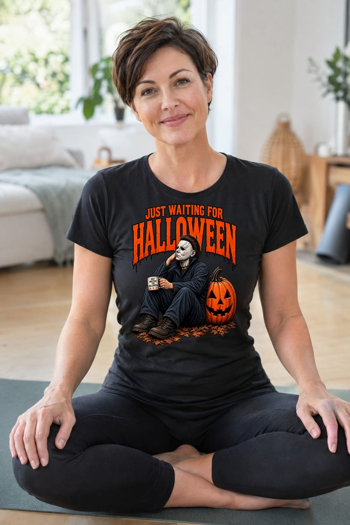 Koszulka damska czarna Halloween z mordercą w masce straszna prezent, zdjęcie 5