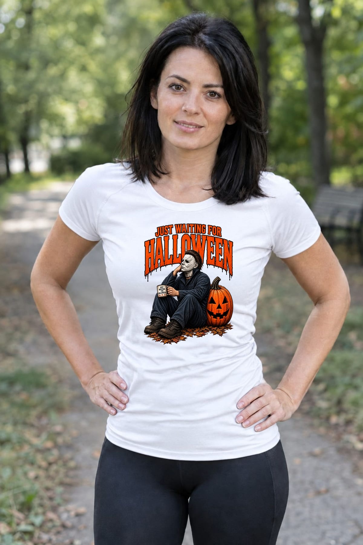 Koszulka damska biała Halloween z mordercą w masce straszna prezent, zdjęcie 3