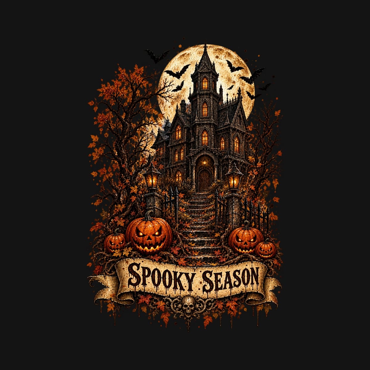Koszulka damska czarna nawiedzony dom dynie Halloween prezent, zdjęcie 2