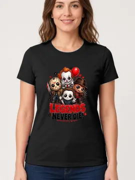 Koszulka damska czarna Halloween chibi ikony horroru śmieszna prezent