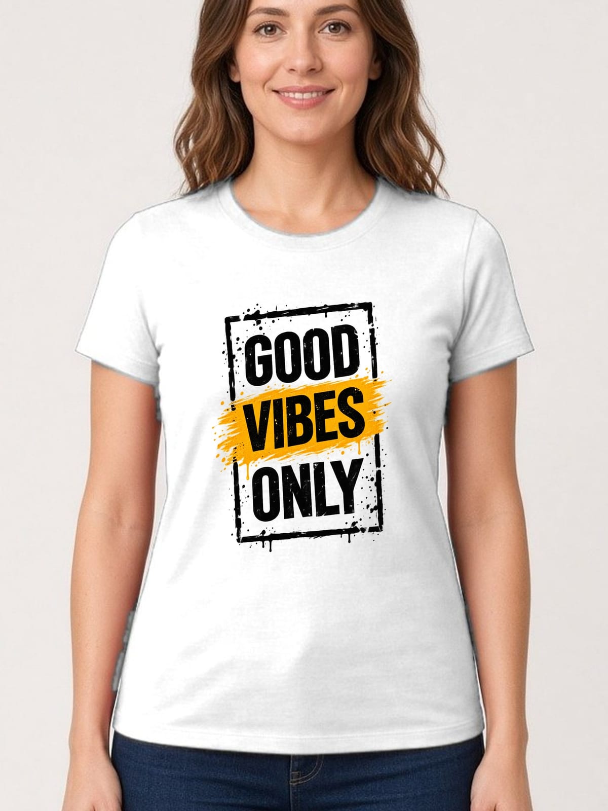 Koszulka damska biała z napisem Good Vibes Only pozytywna prezent, zdjęcie 1