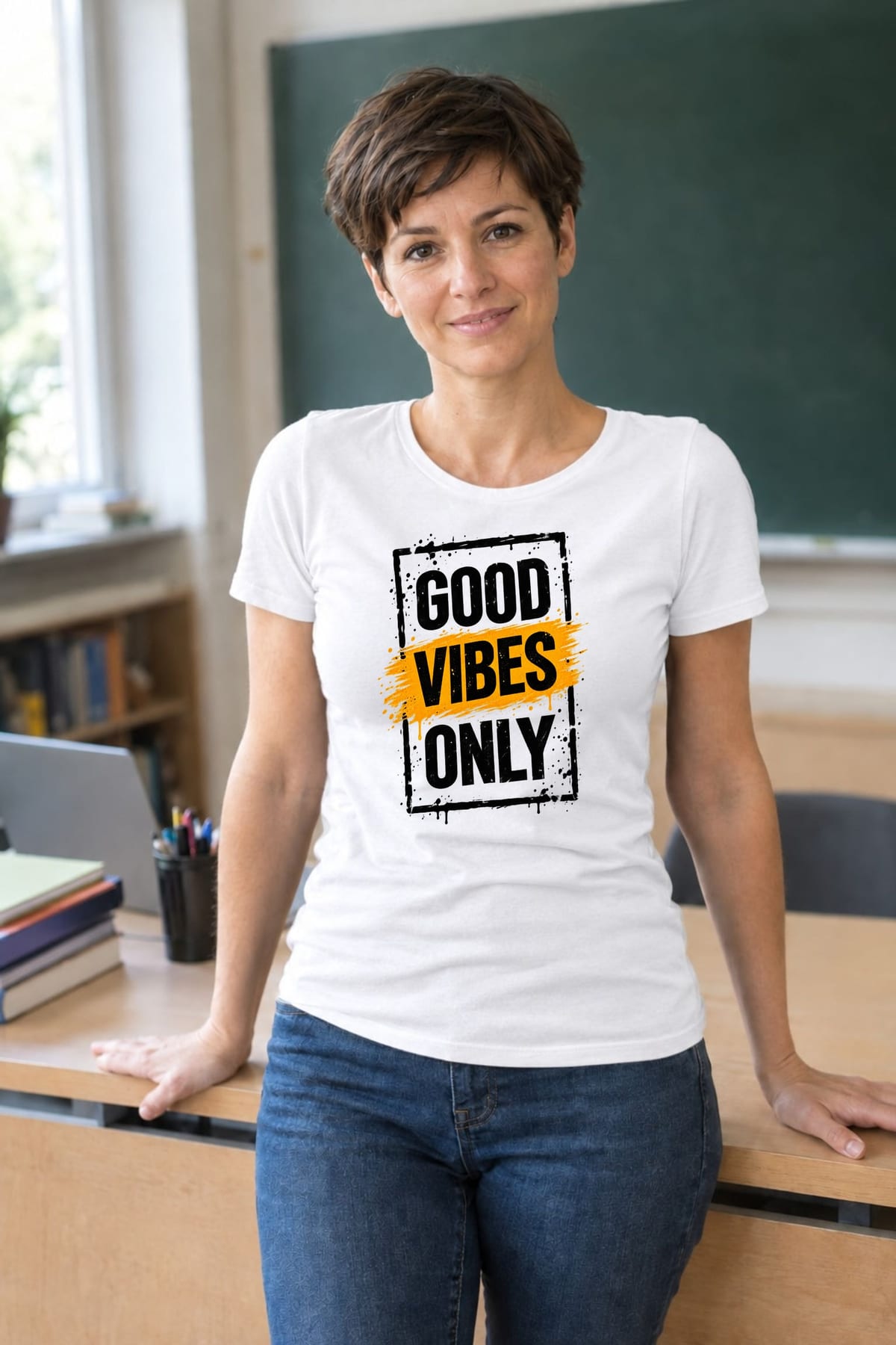 Koszulka damska biała z napisem Good Vibes Only pozytywna prezent, zdjęcie 5