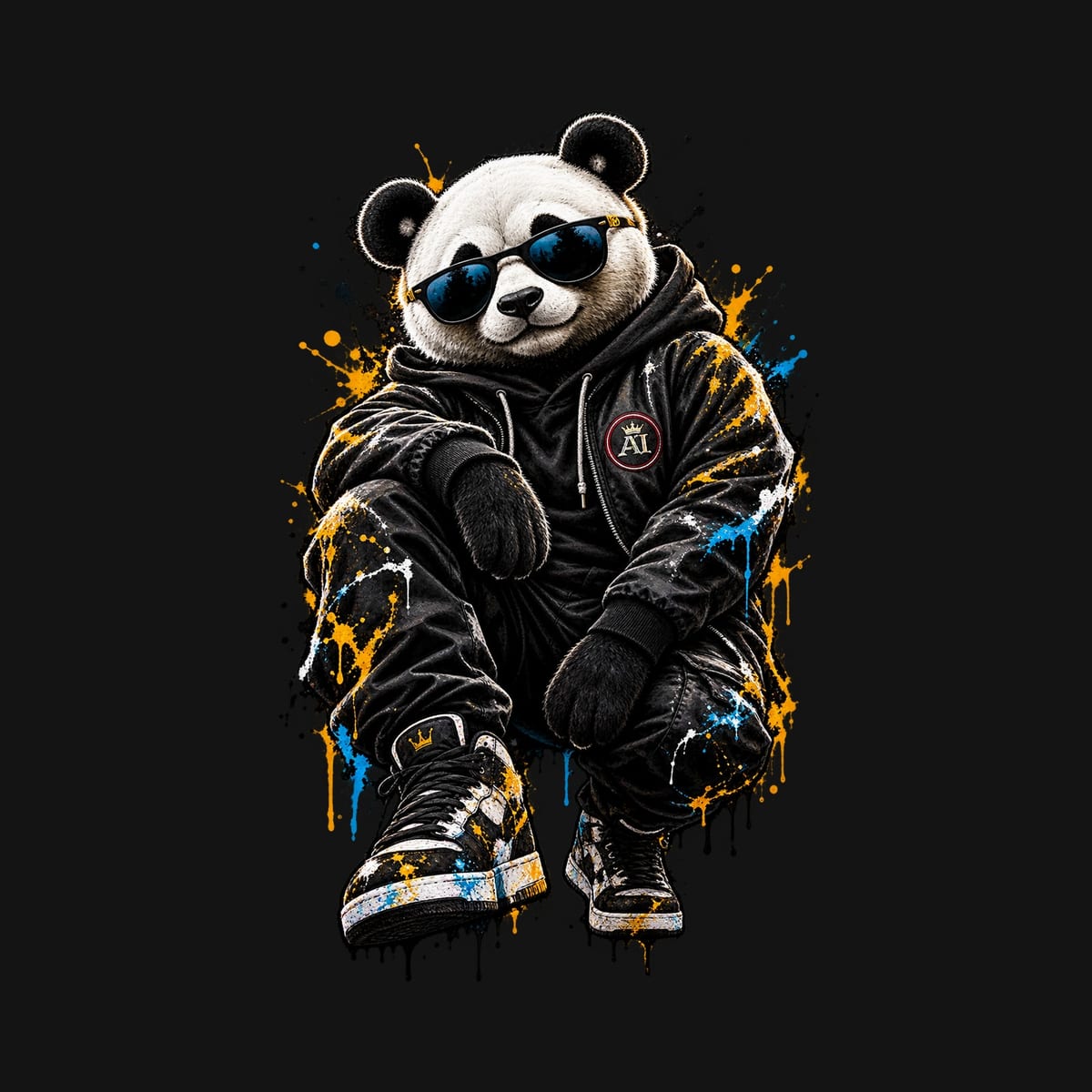 Koszulka damska czarna z pandą w okularach streetwear śmieszna prezent, zdjęcie 2