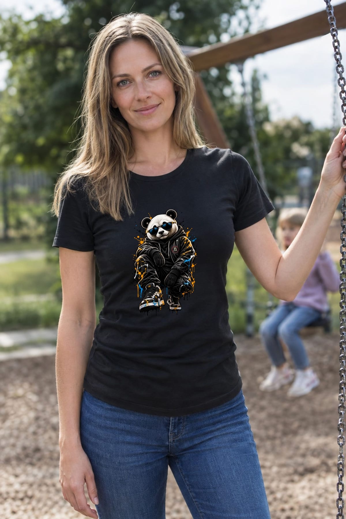 Koszulka damska czarna z pandą w okularach streetwear śmieszna prezent, zdjęcie 5