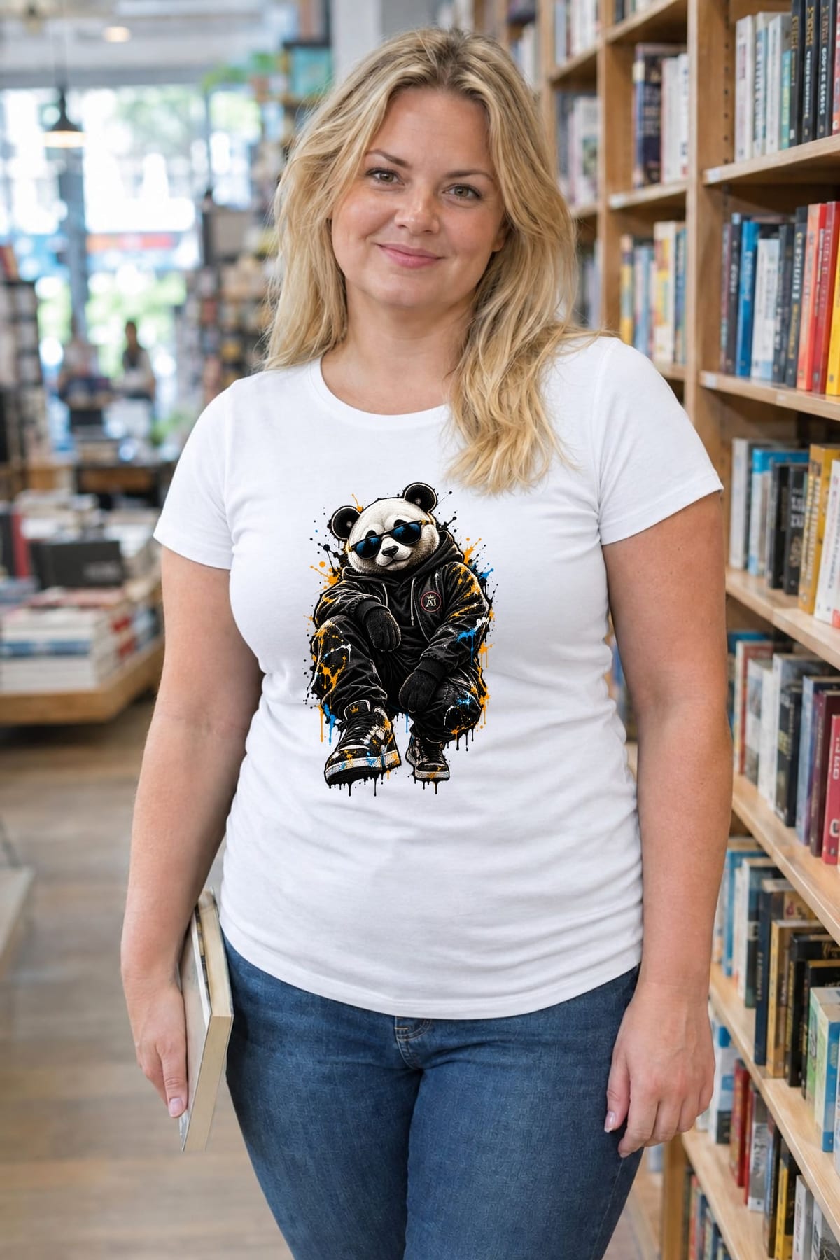Koszulka damska biała z pandą w okularach streetwear śmieszna prezent, zdjęcie 3